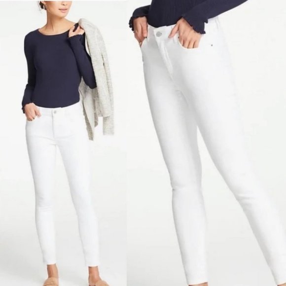 NWT Ann Taylor Modern Fit Slim Leg White Jeans Size 12 High Rise Minimalist Pant - Picture 1 of 10